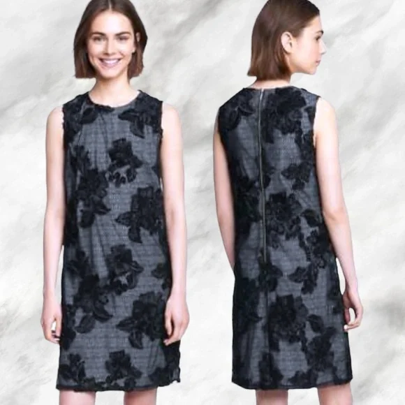 Karl Lagerfeld Women's Floral Embroidery Shift Dress - Black, Size 4